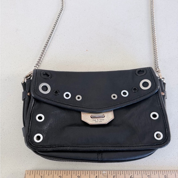 Rag and Bone Grommet Stylish Black Shoulder Bag w/ chain - Picture 3 of 13